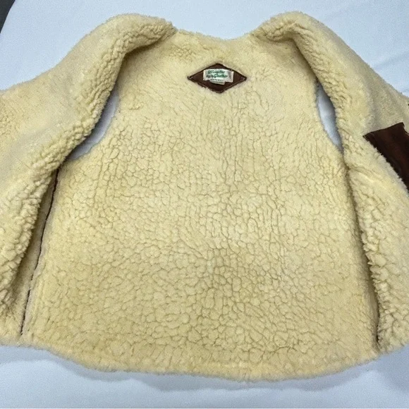Vintage Genuine Suede Leather Faux Sherpa Vest Snaps Pockets Brown Unisex Large - Picture 8 of 16